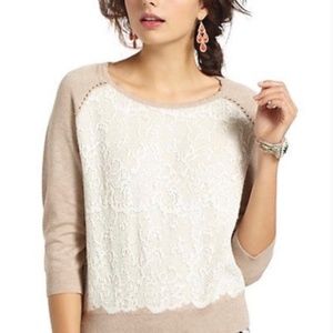 Anthropologie Knitted & Knotted Lace Front Sweater
